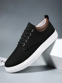 Men Minimalist Lace-Up Front Canvas Shoes, Sporty Outdoor Sneakers Build For Tennis
