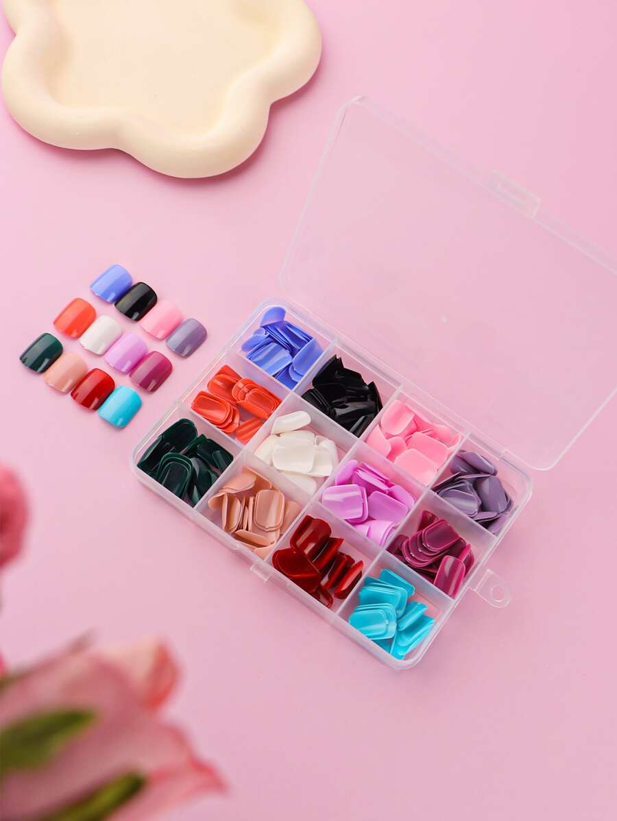 Transform Your Nails with 1box Short Square Multi-Color Solid Color Plain Fake Nail - Multicolor - View 1