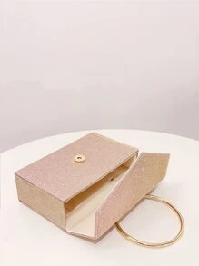 迷你金屬亮絲翻蓋方包 - 粉色 - 查看 4