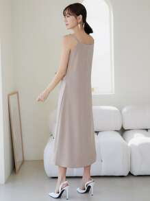 DAZY Draped Collar Cami Dress - Beige - View 14