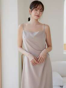 DAZY Draped Collar Cami Dress - Beige - View 17