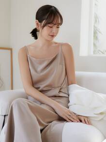 DAZY Draped Collar Cami Dress - Beige - View 19