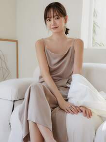 DAZY Draped Collar Cami Dress - Beige - View 2