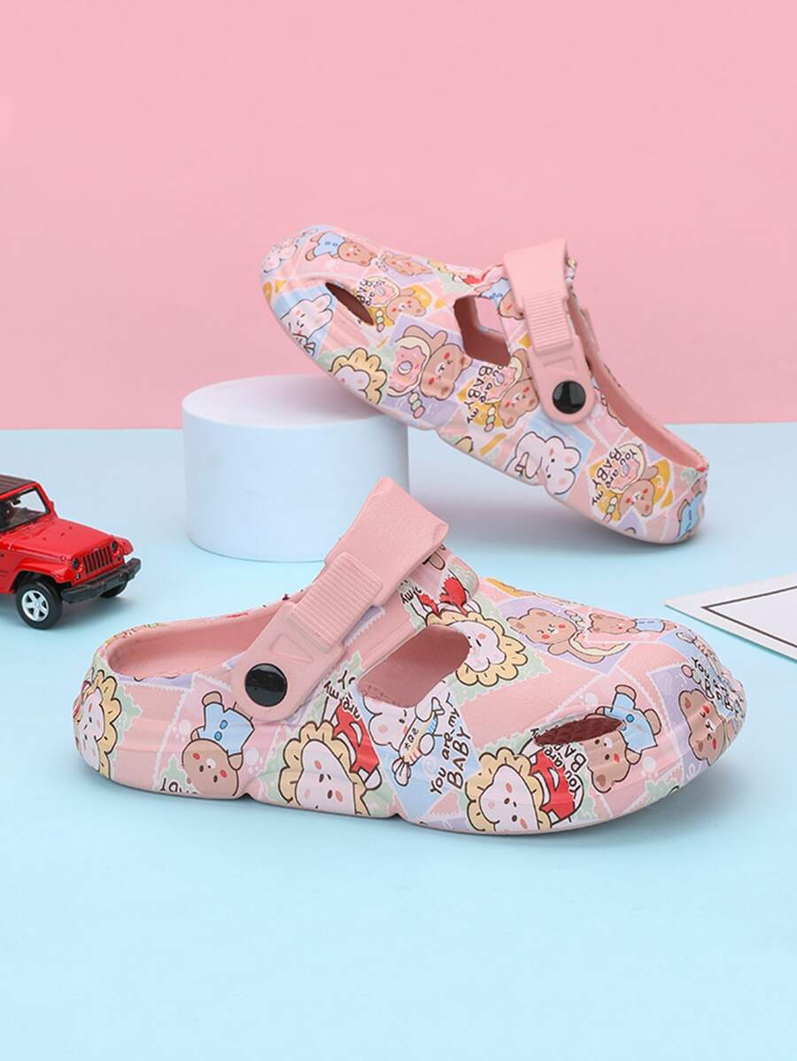 女孩卡通圖案鏤空時尚戶外洞洞鞋 - 粉色 - 查看 1