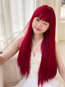 Tóc giả tổng hợp dài thẳng có tóc mái - Màu Đỏ Sâu - Xem 1