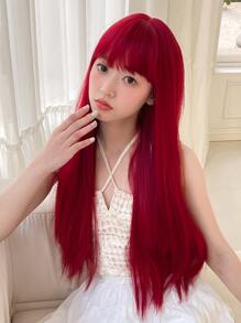 Tóc giả tổng hợp dài thẳng có tóc mái - Màu Đỏ Sâu - Xem 3