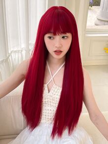 Tóc giả tổng hợp dài thẳng có tóc mái - Màu Đỏ Sâu - Xem 5