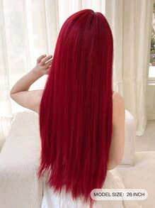Tóc giả tổng hợp dài thẳng có tóc mái - Màu Đỏ Sâu - Xem 6