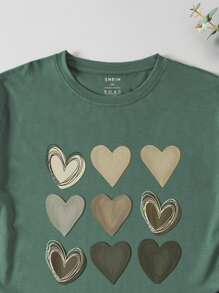 INAWLY Plus Heart Print Tee For Summer - Dark Green - View 4