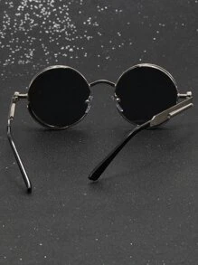 男士圆框太阳镜 复古太阳镜 太阳眼镜 沙滩配饰 太阳镜 墨镜 遮阳镜 - 黑色 - 查看 2