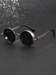 男士圆框太阳镜 复古太阳镜 太阳眼镜 沙滩配饰 太阳镜 墨镜 遮阳镜 - 黑色 - 查看 1