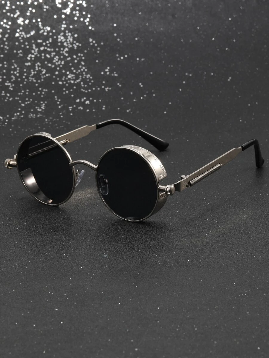 男士圆框太阳镜 复古太阳镜 太阳眼镜 沙滩配饰 太阳镜 墨镜 遮阳镜 - 黑色 - 查看 1