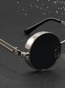 男士圆框太阳镜 复古太阳镜 太阳眼镜 沙滩配饰 太阳镜 墨镜 遮阳镜 - 黑色 - 查看 5