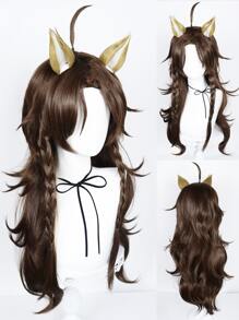 Peluca sintética cosplay largo ondulado con tupe - Marrón - Ver 1