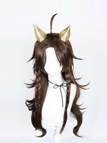 Peluca sintética cosplay largo ondulado con tupe - Marrón - Ver 3