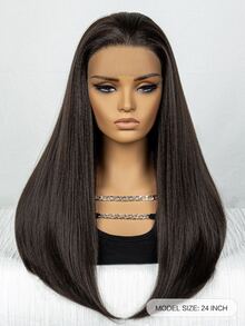 13*1蕾絲長款直筒人造假髮 - 棕色 - 查看 2