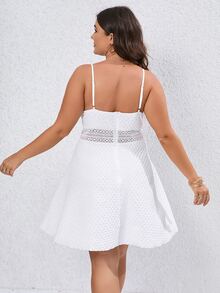 SHEIN VCAY Plus Contrast Lace Cami Dress - White - View 2