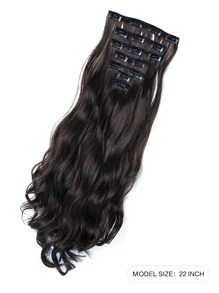 7 Piezas/set Extensión De Cabello Largo Y Ondulado De Alta Temperatura De 22 Pulgadas, Mechones De Cabello Sintético Con Clip Para Extensiones De Cabello Sintético Para Mujeres - Marrón - Ver 2