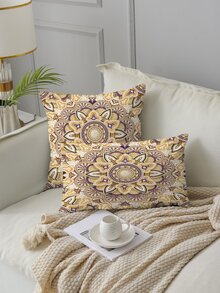 1pc Fabric Cushion Cover, Boho Mandala Pattern Decorative Throw Pillow Case Without Filler For Sofa
