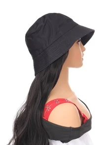 Long Body Wave Synthetic Wig With Hat - Black - View 3