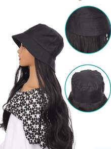 Long Body Wave Synthetic Wig With Hat - Black - View 5