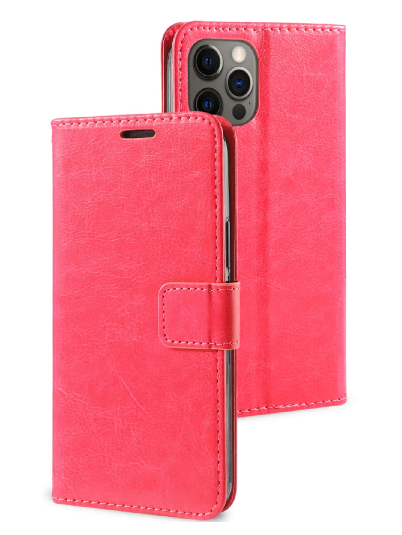 1入經典卡槽皮革手機殼,防震和保護手機外殼,適用於蘋果和三星設備 - 玫紅色 - 查看 1