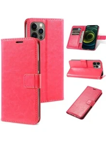 1入經典卡槽皮革手機殼,防震和保護手機外殼,適用於蘋果和三星設備 - 玫紅色 - 查看 6