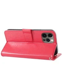 1入經典卡槽皮革手機殼,防震和保護手機外殼,適用於蘋果和三星設備 - 玫紅色 - 查看 8