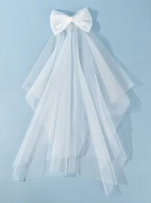 蝴蝶结装饰新娘面纱情人节情人节婚礼面纱新娘秋季服装女士 - 白色 - 查看 2