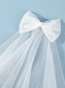 蝴蝶结装饰新娘面纱情人节情人节婚礼面纱新娘秋季服装女士 - 白色 - 查看 3