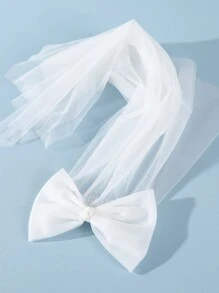 蝴蝶结装饰新娘面纱情人节情人节婚礼面纱新娘秋季服装女士 - 白色 - 查看 4