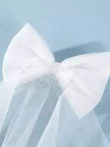 蝴蝶结装饰新娘面纱情人节情人节婚礼面纱新娘秋季服装女士 - 白色 - 查看 5