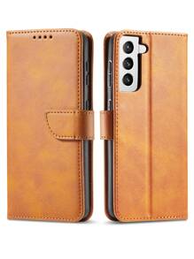 1个防摔手机壳，牛皮纹PU皮革翻盖，带卡槽和支架功能，兼容 6~15 Pro Max和三星S23 Ultra/A14，国际版，非国内版 - 卡其色 - 查看 2