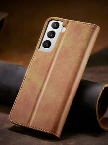 1个防摔手机壳，牛皮纹PU皮革翻盖，带卡槽和支架功能，兼容 6~15 Pro Max和三星S23 Ultra/A14，国际版，非国内版 - 卡其色 - 查看 6