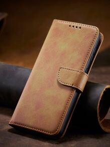 1个防摔手机壳，牛皮纹PU皮革翻盖，带卡槽和支架功能，兼容 6~15 Pro Max和三星S23 Ultra/A14，国际版，非国内版 - 卡其色 - 查看 7