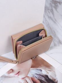 Cartera con tapa plegable de moda, portátil y con múltiples compartimentos con cadena para mujer - Billetera, Cartera, Cartera pequeña - Rosa Pálido - Ver 3
