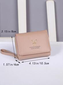 Cartera con tapa plegable de moda, portátil y con múltiples compartimentos con cadena para mujer - Billetera, Cartera, Cartera pequeña - Rosa Pálido - Ver 4