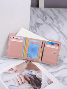 Cartera con tapa plegable de moda, portátil y con múltiples compartimentos con cadena para mujer - Billetera, Cartera, Cartera pequeña - Rosa Pálido - Ver 7