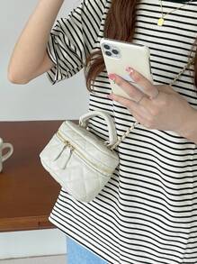 Mini Quilted Pattern Chain Bucket Bag