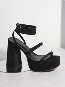 Xăng đan Cao gót Nữ Khóa màu trơn Dây đeo mắt cá chân Đúng mốt - màu đen - Xem 2