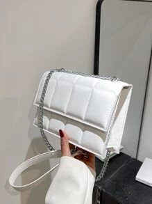 Mini Quilted Flap Chain Square Bag - White - View 3