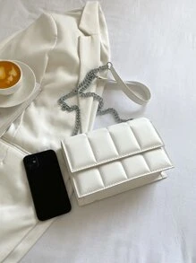 Mini Quilted Flap Chain Square Bag - White - View 5