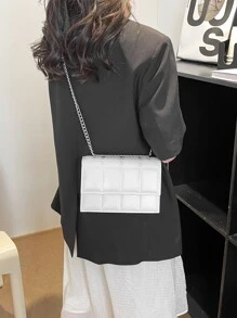 Mini Quilted Flap Chain Square Bag - White - View 7