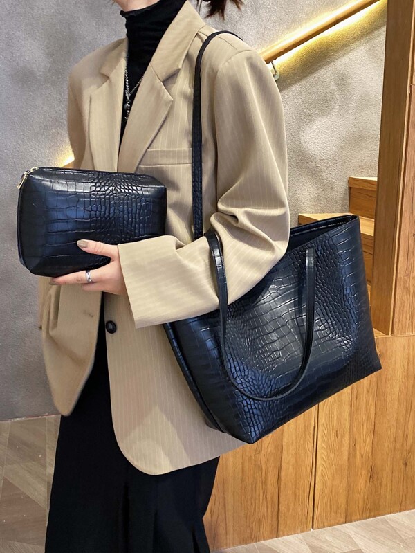 حقيبة كبيرة السعة مختومة بنقوش التماسيح ثقيلة الوزن، مناسبة للأعمال والمناسبات الرسمية ، هدية عيد الأم للسيدات والفتيات المراهقات والطالبات وموظفي المكاتب، حقيبة عمل مثالية للأناقة اليومية والمناسبات الخاصة