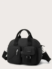 Men Letter Patch Crossbody Bag - Black - View 2