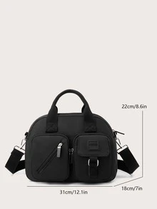 Men Letter Patch Crossbody Bag - Black - View 4