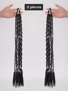 假髮馬尾辮時尚香料手工編織銀繩三辮子10辮麻花黑辮子兩裝