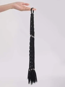 假髮馬尾辮時尚香料手工編織銀繩三辮子10辮麻花黑辮子兩裝