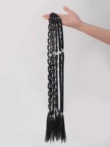 假髮馬尾辮時尚香料手工編織銀繩三辮子10辮麻花黑辮子兩裝