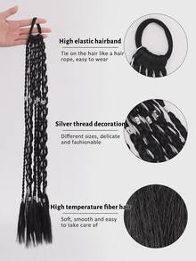 假髮馬尾辮時尚香料手工編織銀繩三辮子10辮麻花黑辮子兩裝